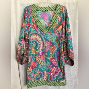 Trina Turk Blue and Pink colorful psychodelic Swim Coverup or dress size small